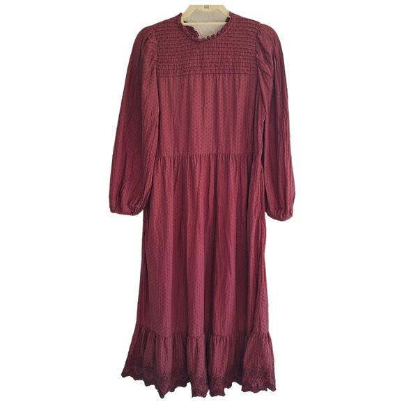 Universal Thread Red Cottagecore Long Sleeve Dress Textured Pattern & Pockets - Picture 1 of 11